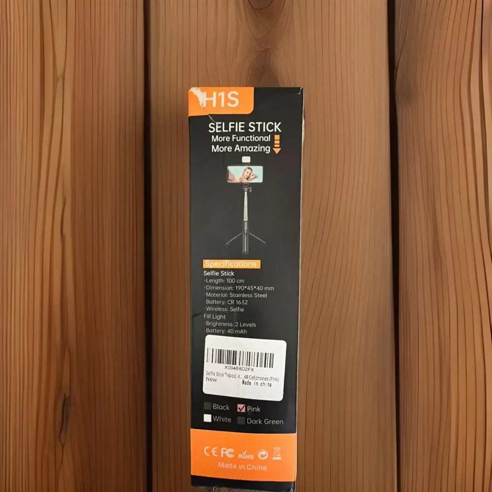 H1S Selfie Stick Tripod Stretchable Wireless and Can Rotate (Pink) New In Box